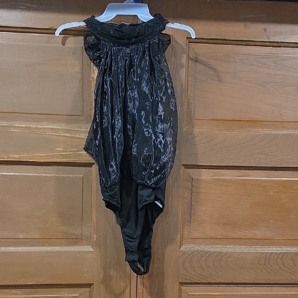 Ruched Black Sleeveless Bodysuit with Textured Overlay